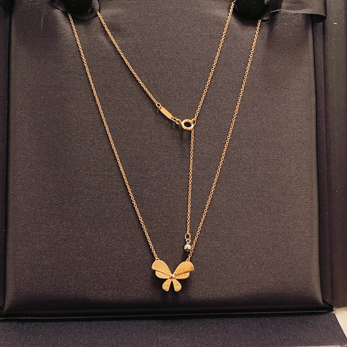 rose gold brass butterfly Necklace for women - alternate angle view 2