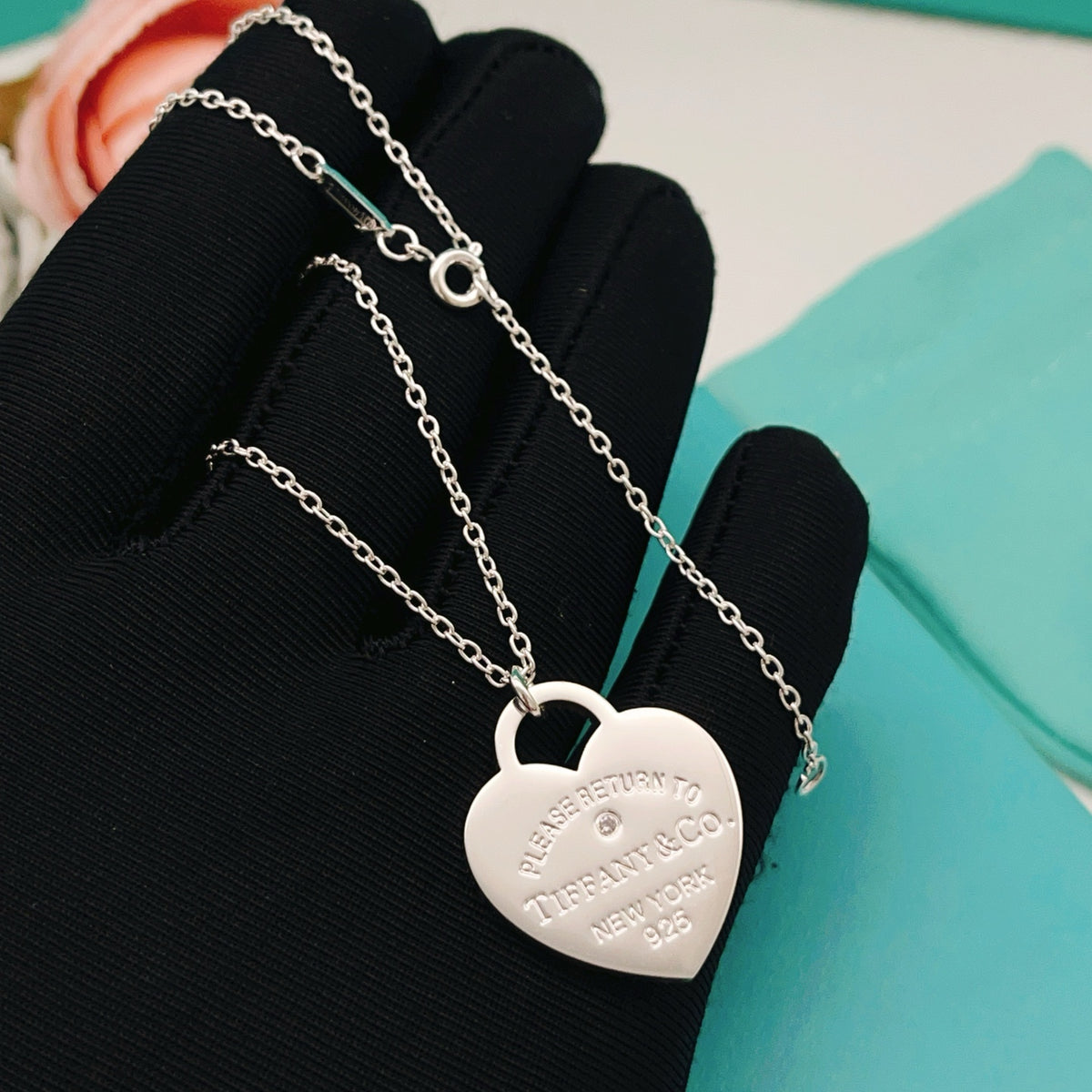 silver brass heart Necklace for women - product detail view