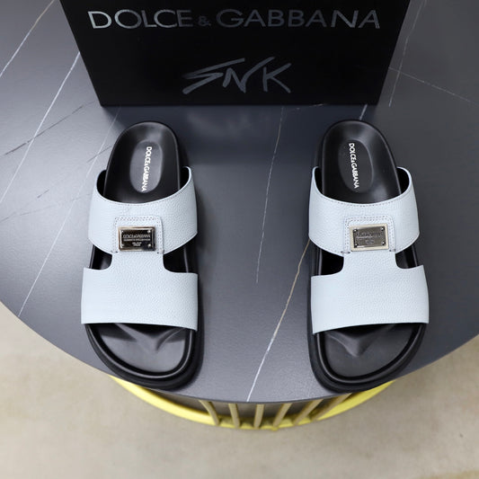 Dolce & Gabbana DG Men's Structured-Logo Slides in Leather