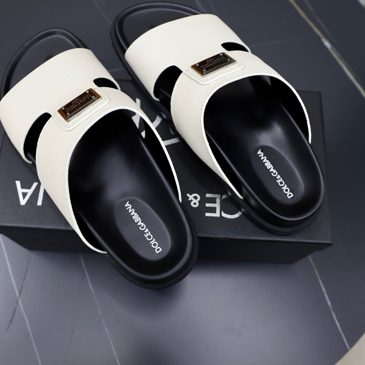 Dolce & Gabbana DG Men's Structured-Logo Slides in Leather