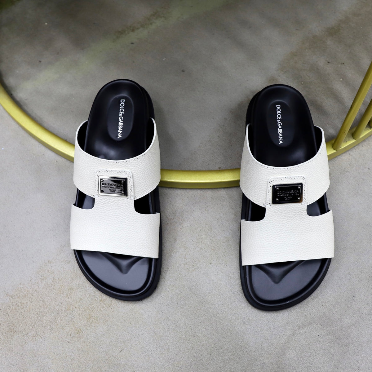 Dolce & Gabbana DG Men's Structured-Logo Slides in Leather