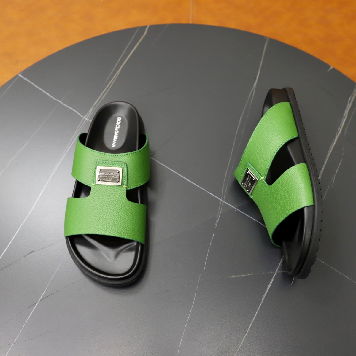 Dolce & Gabbana DG Men's Structured-Logo Slides in Leather