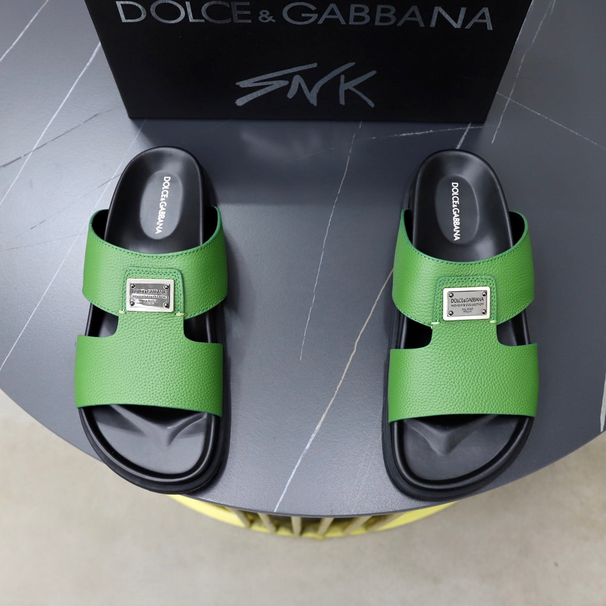 Dolce & Gabbana DG Men's Structured-Logo Slides in Leather