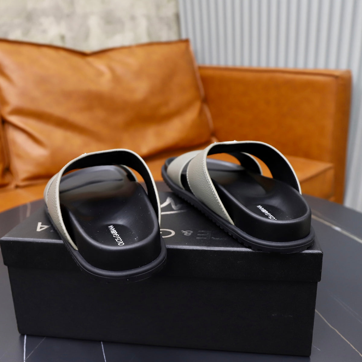 Dolce & Gabbana DG Men's Structured-Logo Slides in Leather