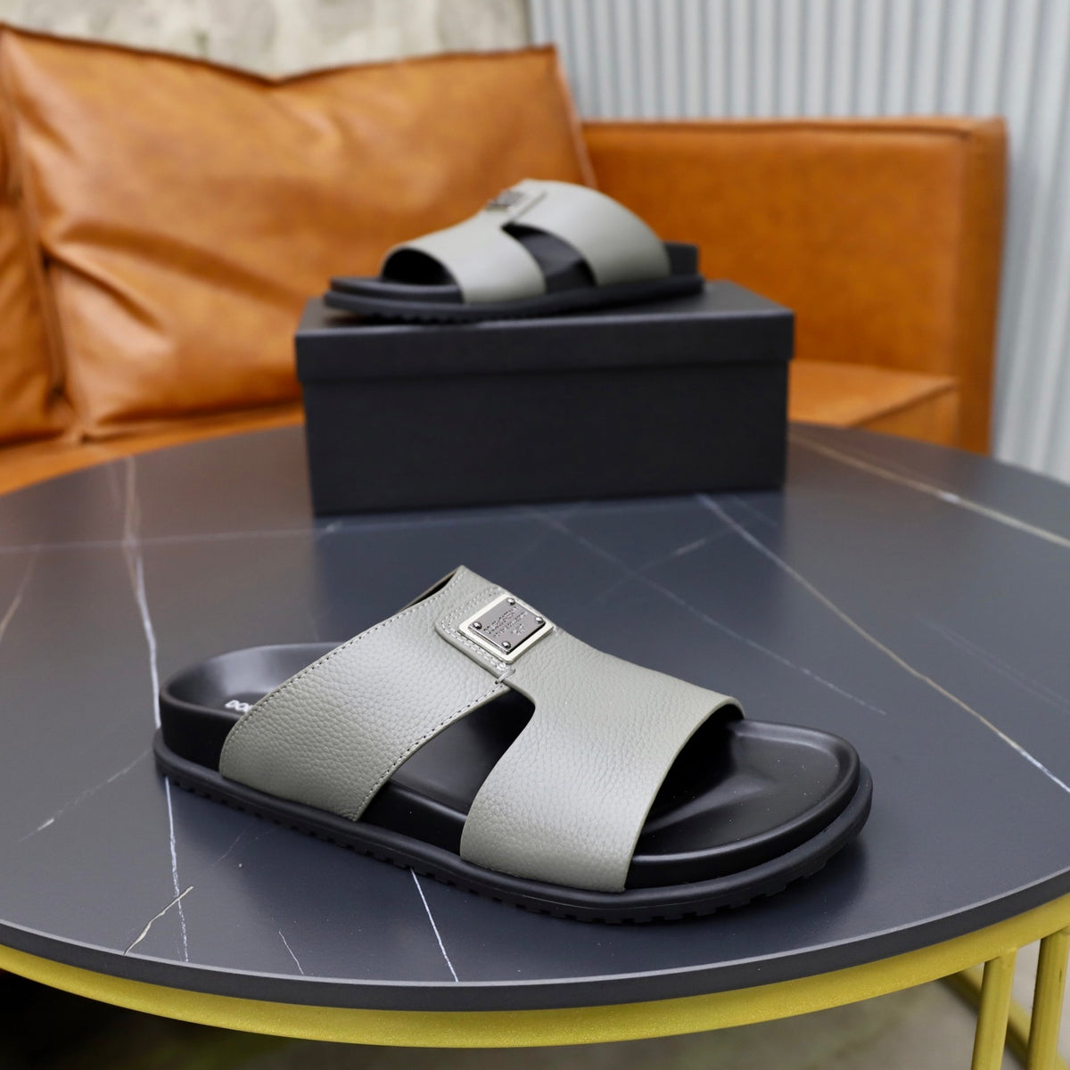 Dolce & Gabbana DG Men's Structured-Logo Slides in Leather