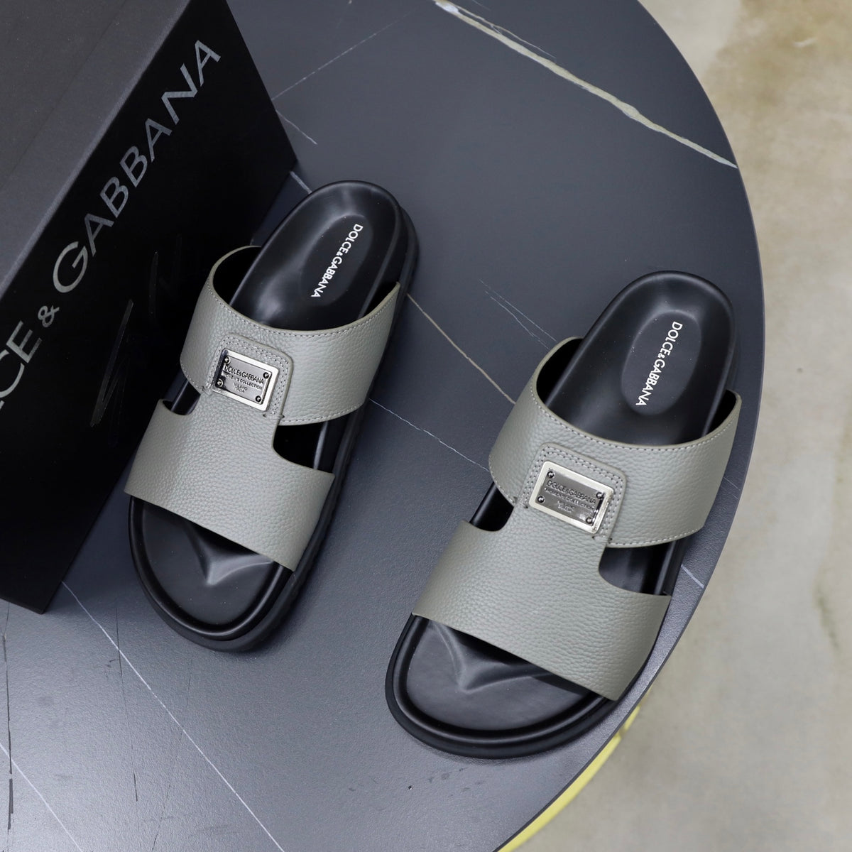 Dolce & Gabbana DG Men's Structured-Logo Slides in Leather