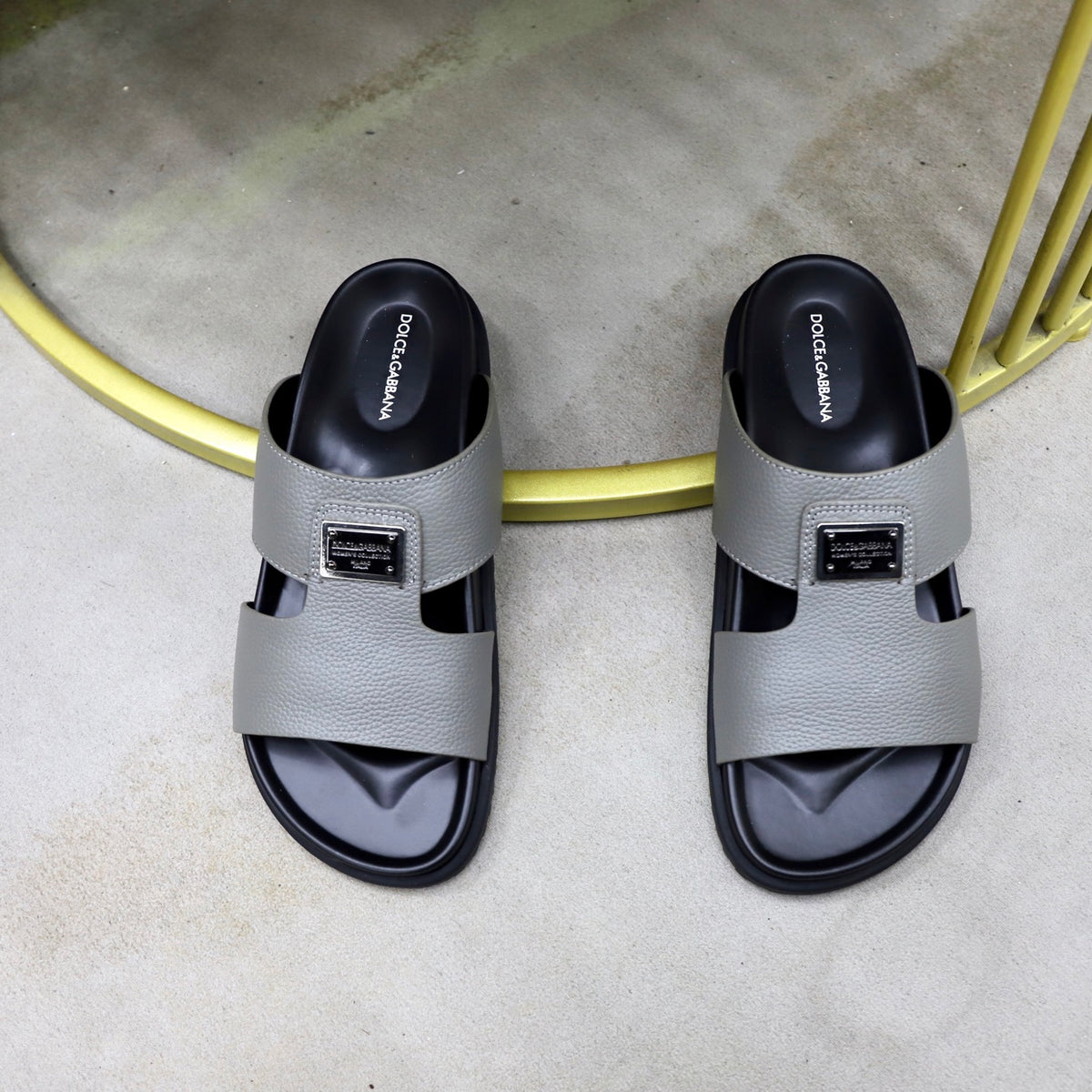 Dolce & Gabbana DG Men's Structured-Logo Slides in Leather