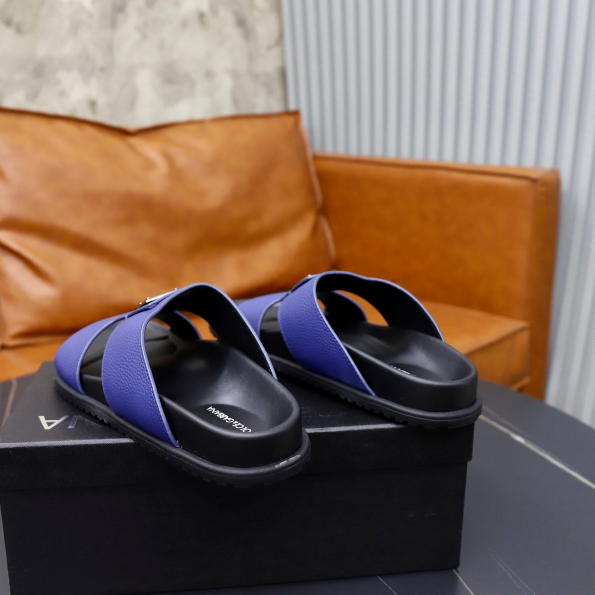 Dolce & Gabbana DG Men's Structured-Logo Slides in Leather