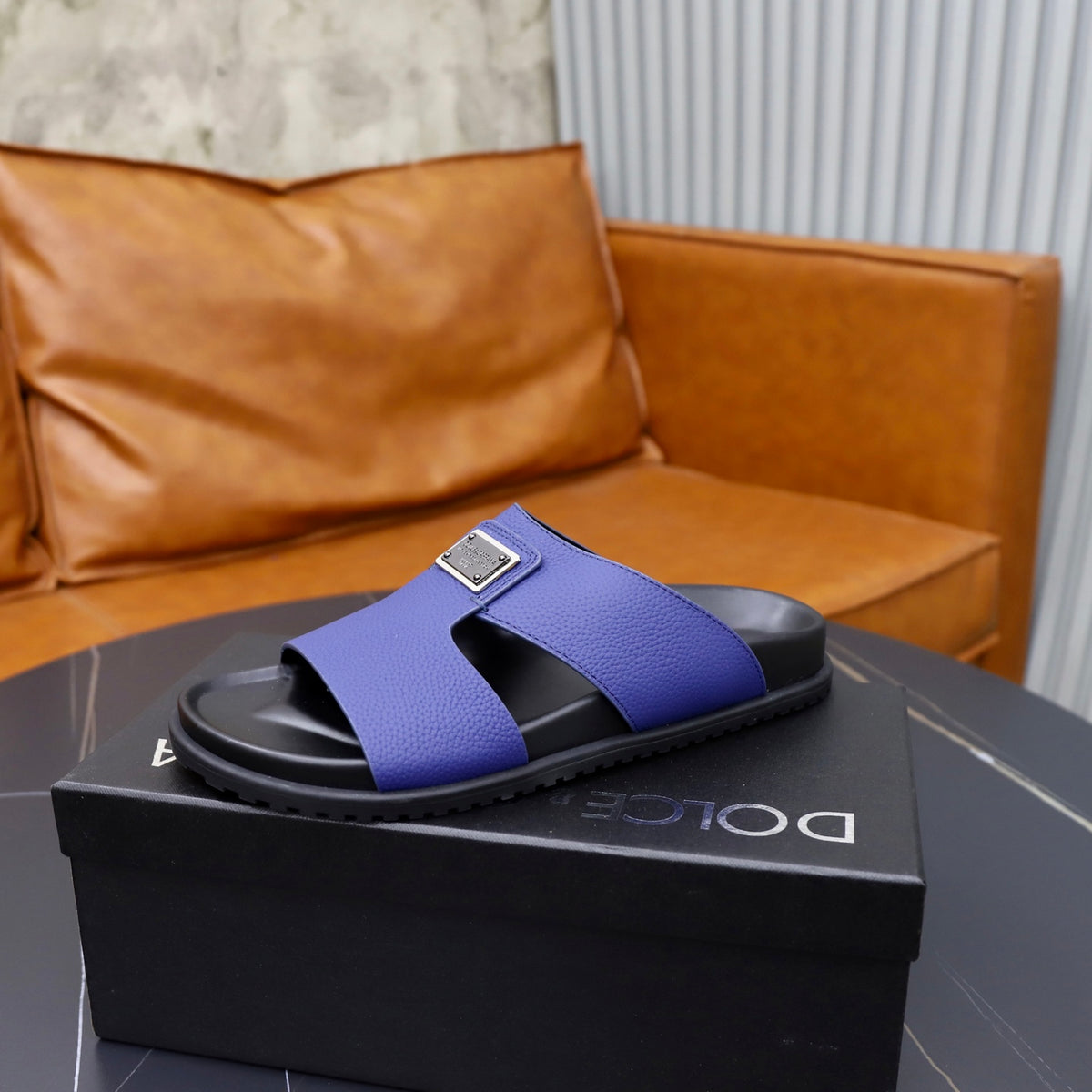Dolce & Gabbana DG Men's Structured-Logo Slides in Leather