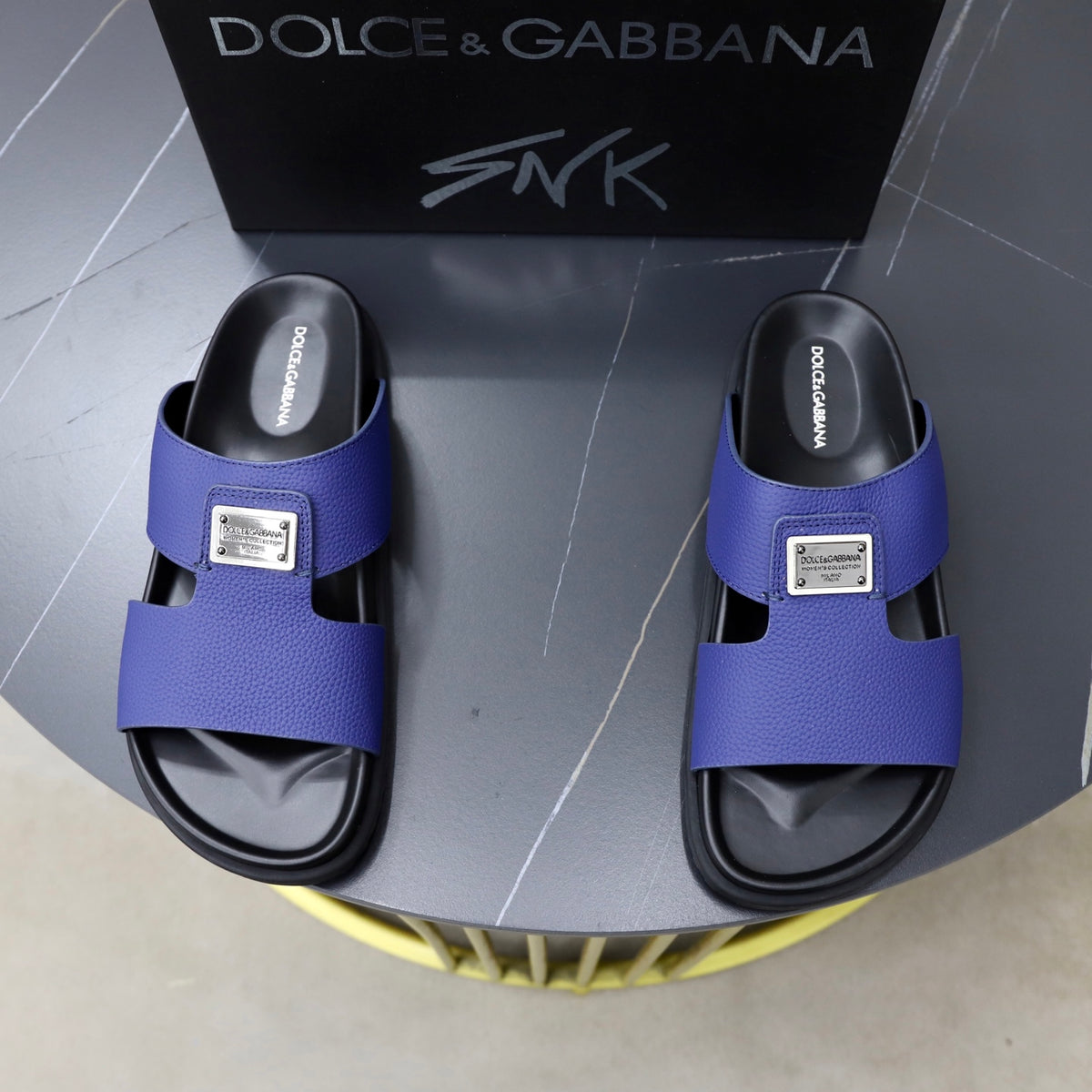 Dolce & Gabbana DG Men's Structured-Logo Slides in Leather