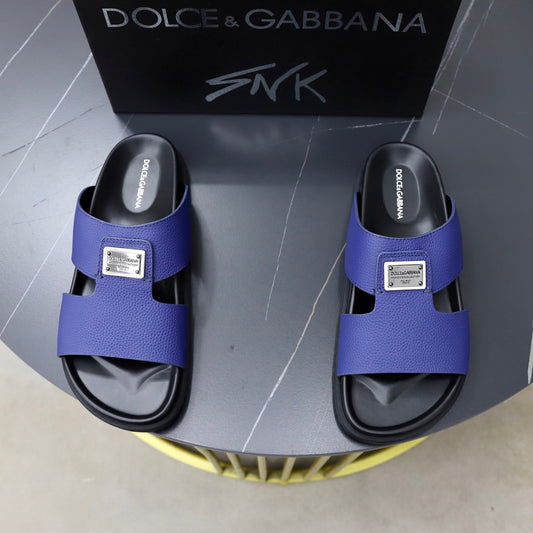 Dolce & Gabbana DG Men's Structured-Logo Slides in Leather
