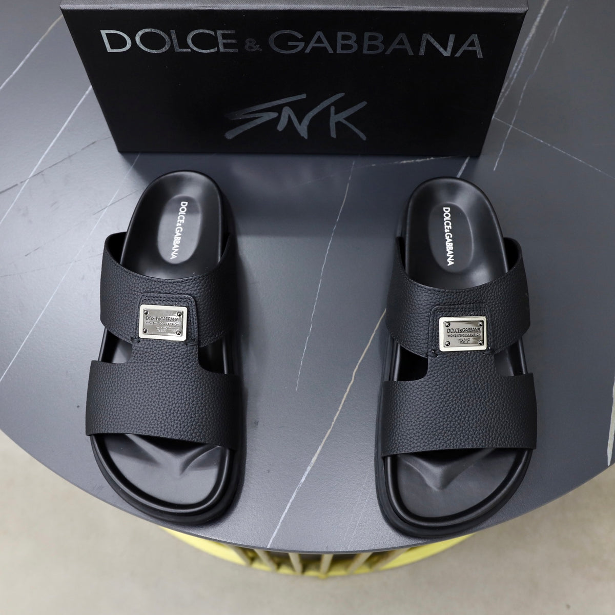 Dolce & Gabbana DG Men's Structured-Logo Slides in Leather