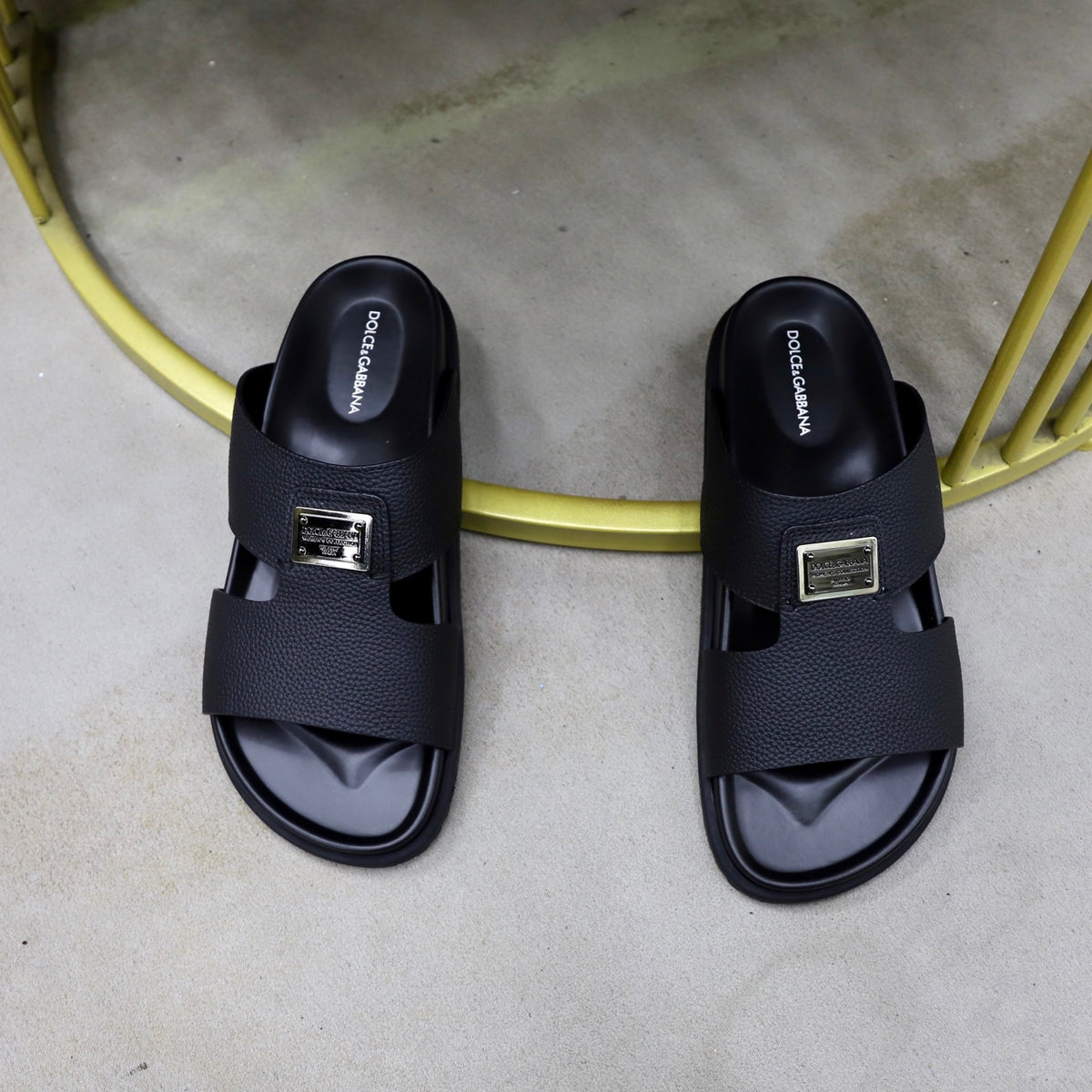 Dolce & Gabbana DG Men's Structured-Logo Slides in Leather
