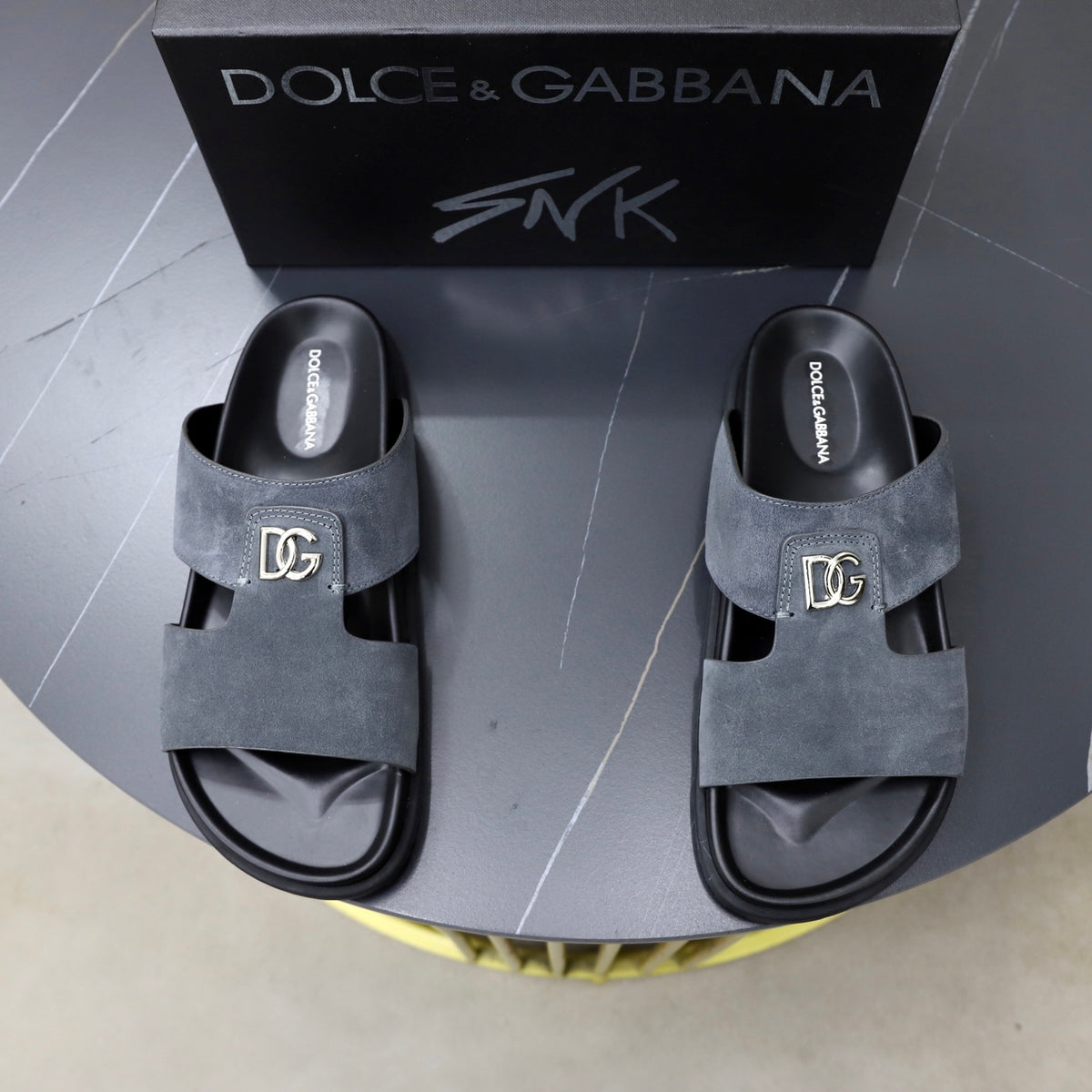 Dolce & Gabbana DG Men's Structured-Logo Slides in Leather