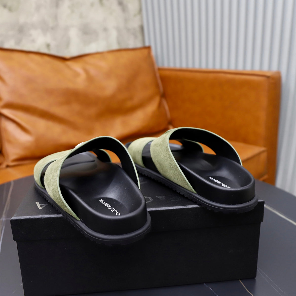 Dolce & Gabbana DG Men's Structured-Logo Slides in Leather