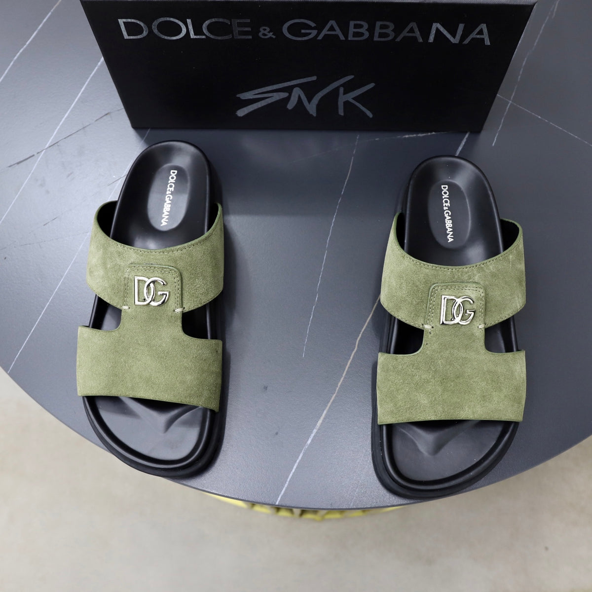 Dolce & Gabbana DG Men's Structured-Logo Slides in Leather