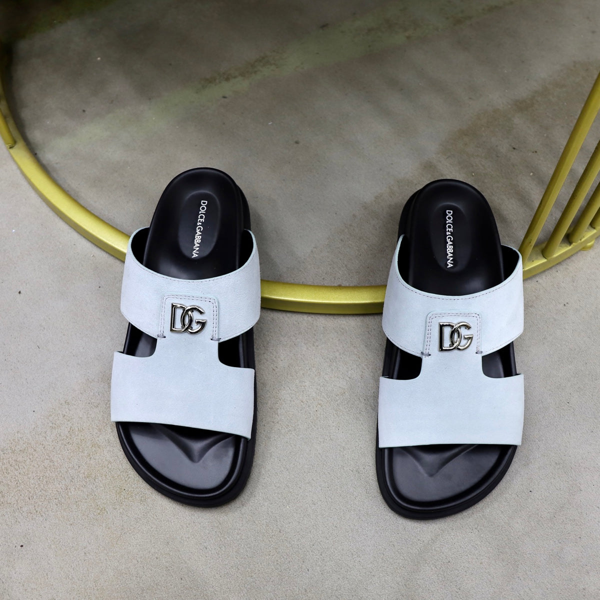 Dolce & Gabbana DG Men's Structured-Logo Slides in Leather
