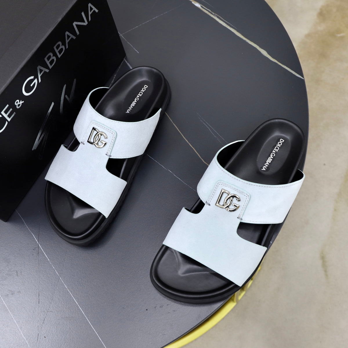 Dolce & Gabbana DG Men's Structured-Logo Slides in Leather