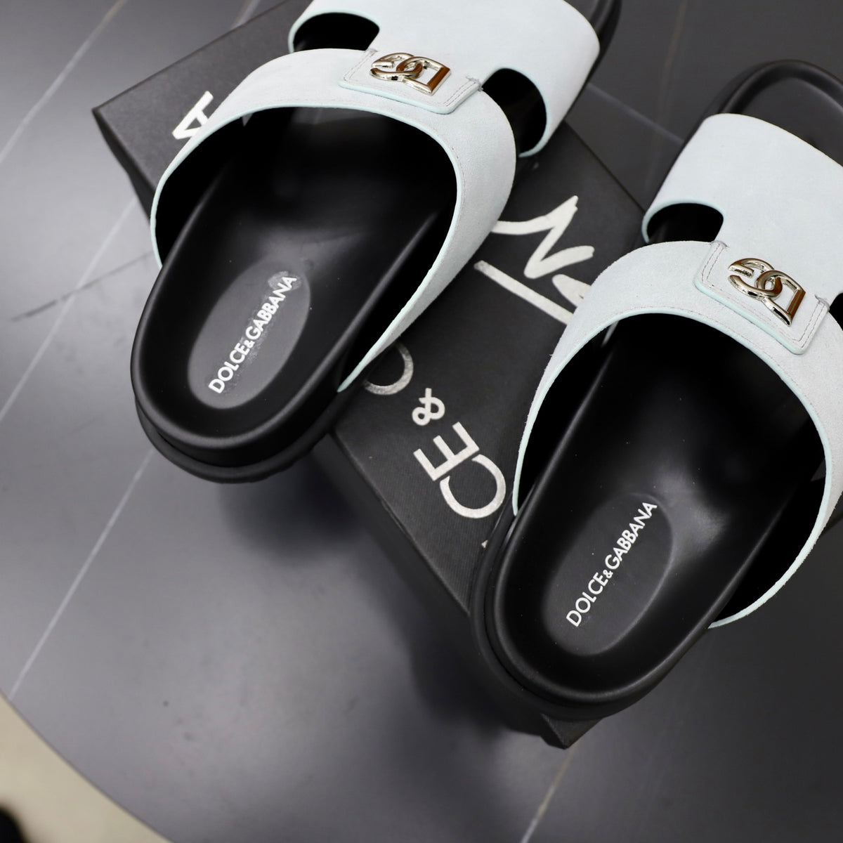 Dolce & Gabbana DG Men's Structured-Logo Slides in Leather