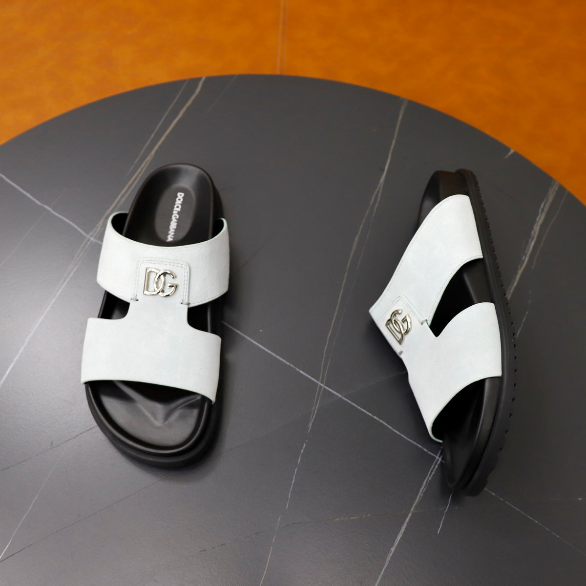 Dolce & Gabbana DG Men's Structured-Logo Slides in Leather