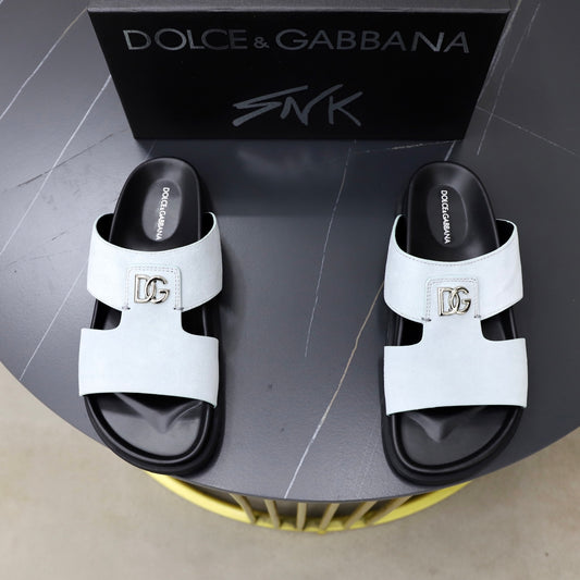 Dolce & Gabbana DG Men's Structured-Logo Slides in Leather