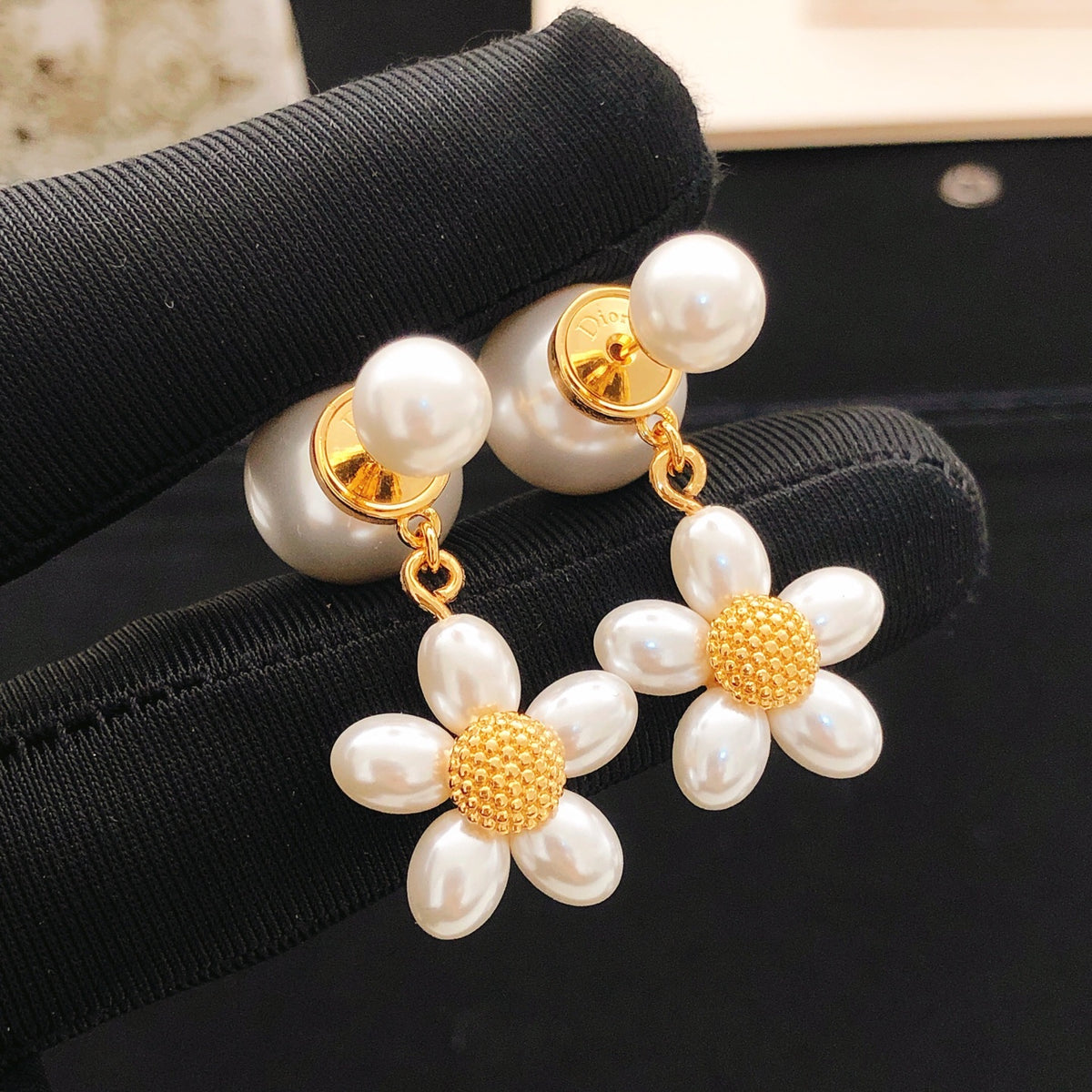 yellow brass floral Stud Earrings for women - product detail view