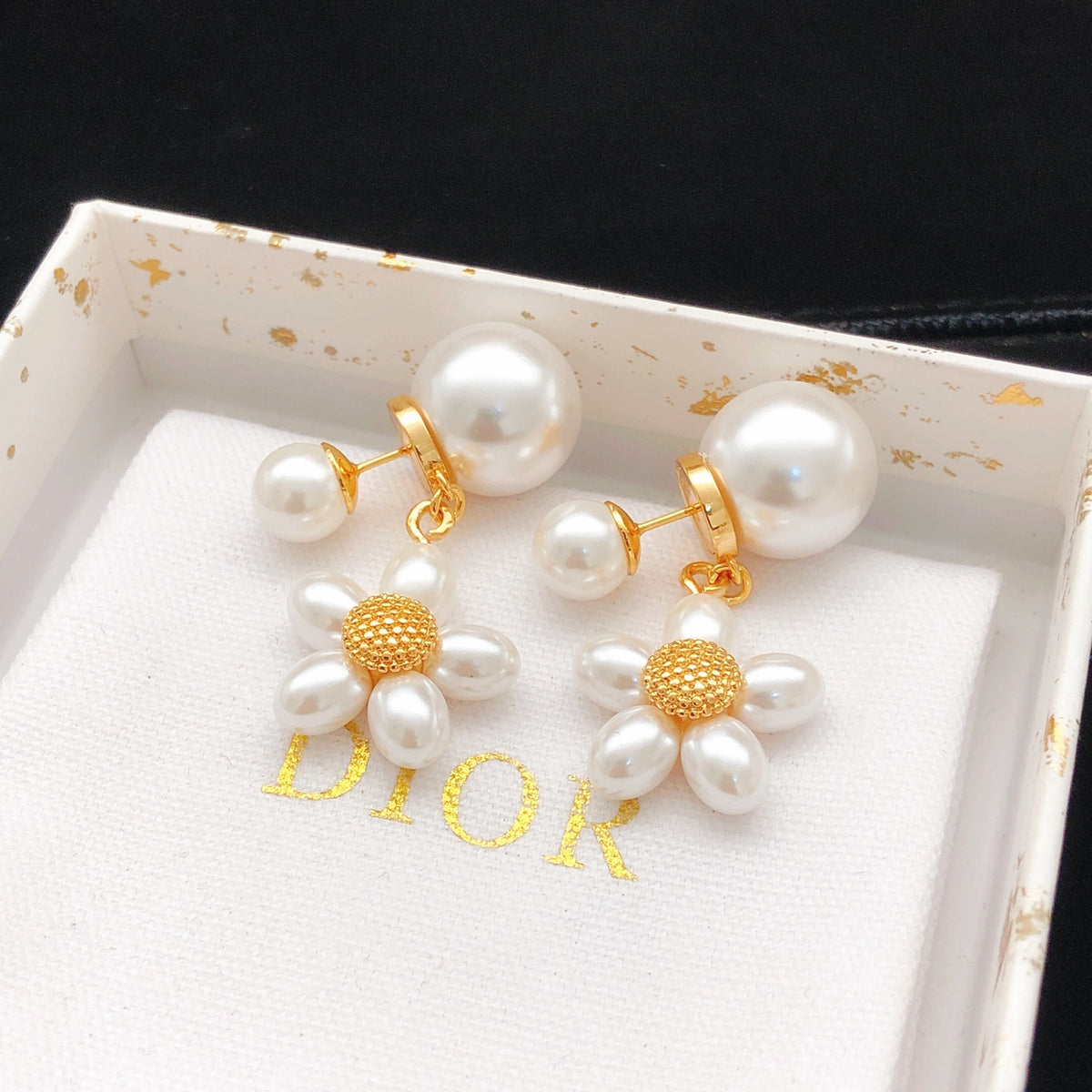 yellow brass floral Stud Earrings for women - alternate angle view 4