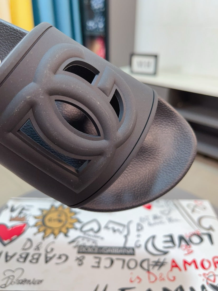Dolce & Gabbana DG Men's Calfskin Puff Slides with Embossed Logo