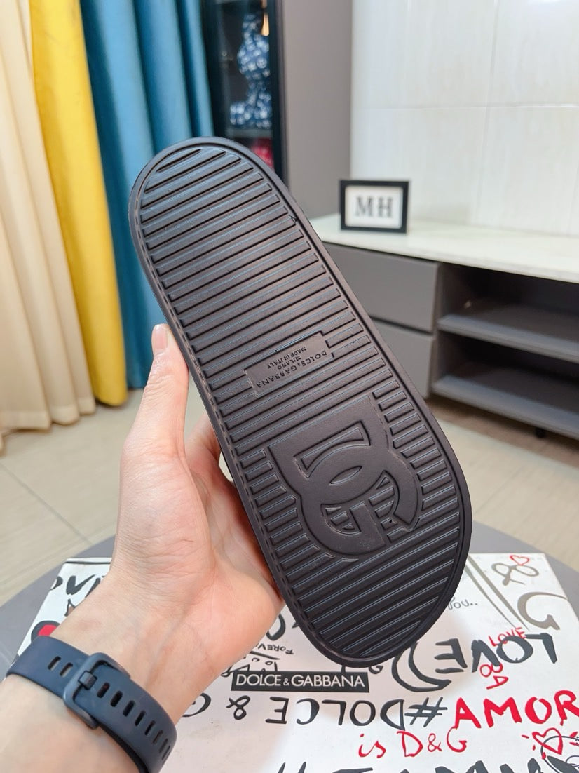 Dolce & Gabbana DG Men's Calfskin Puff Slides with Embossed Logo