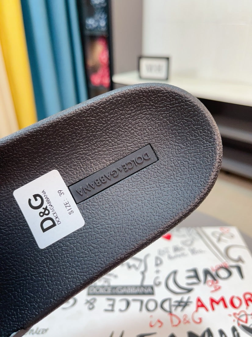 Dolce & Gabbana DG Men's Calfskin Puff Slides with Embossed Logo
