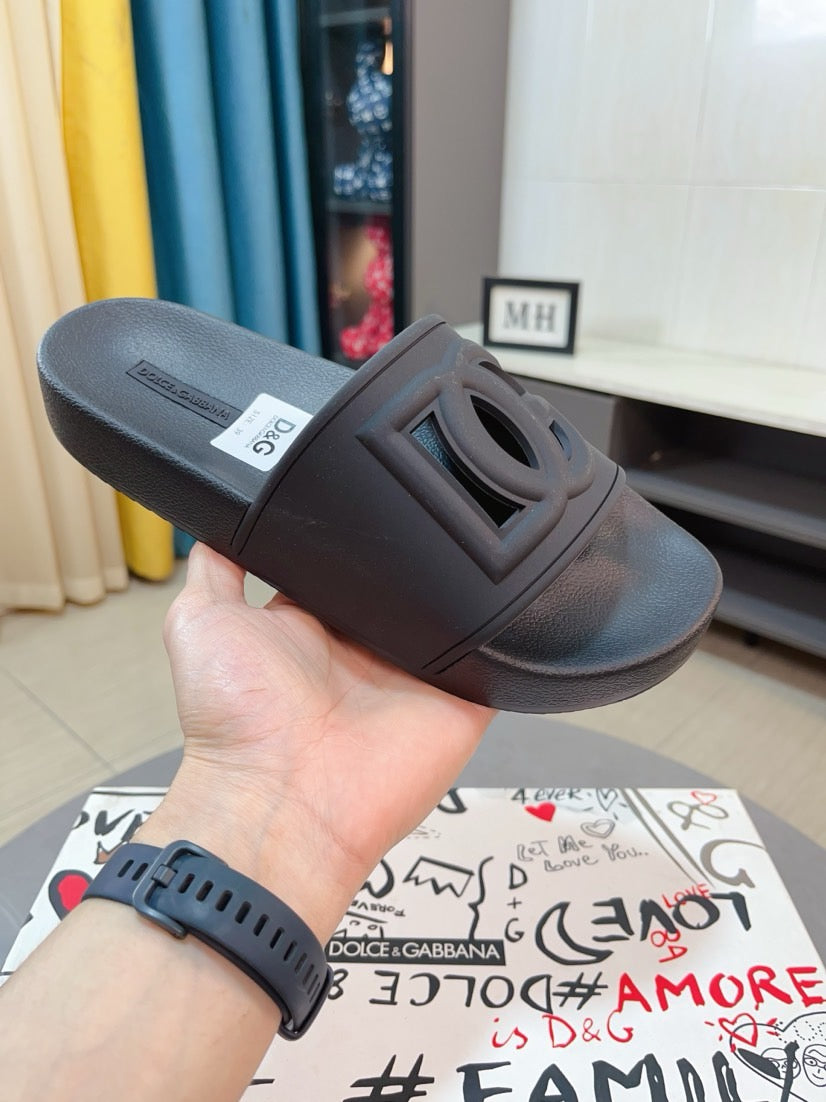 Dolce & Gabbana DG Men's Calfskin Puff Slides with Embossed Logo
