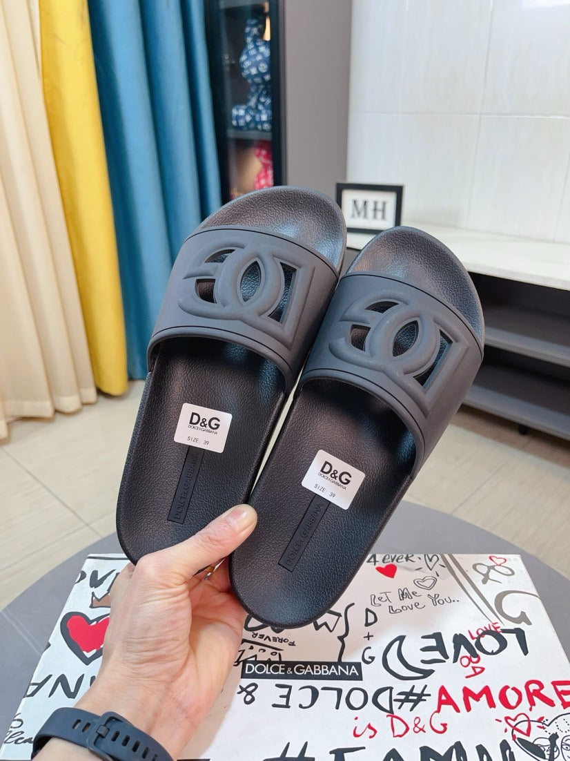 Dolce & Gabbana DG Men's Calfskin Puff Slides with Embossed Logo