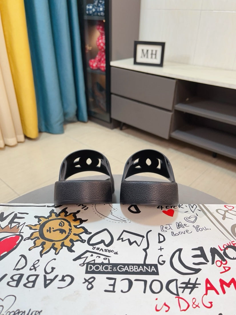 Dolce & Gabbana DG Men's Calfskin Puff Slides with Embossed Logo