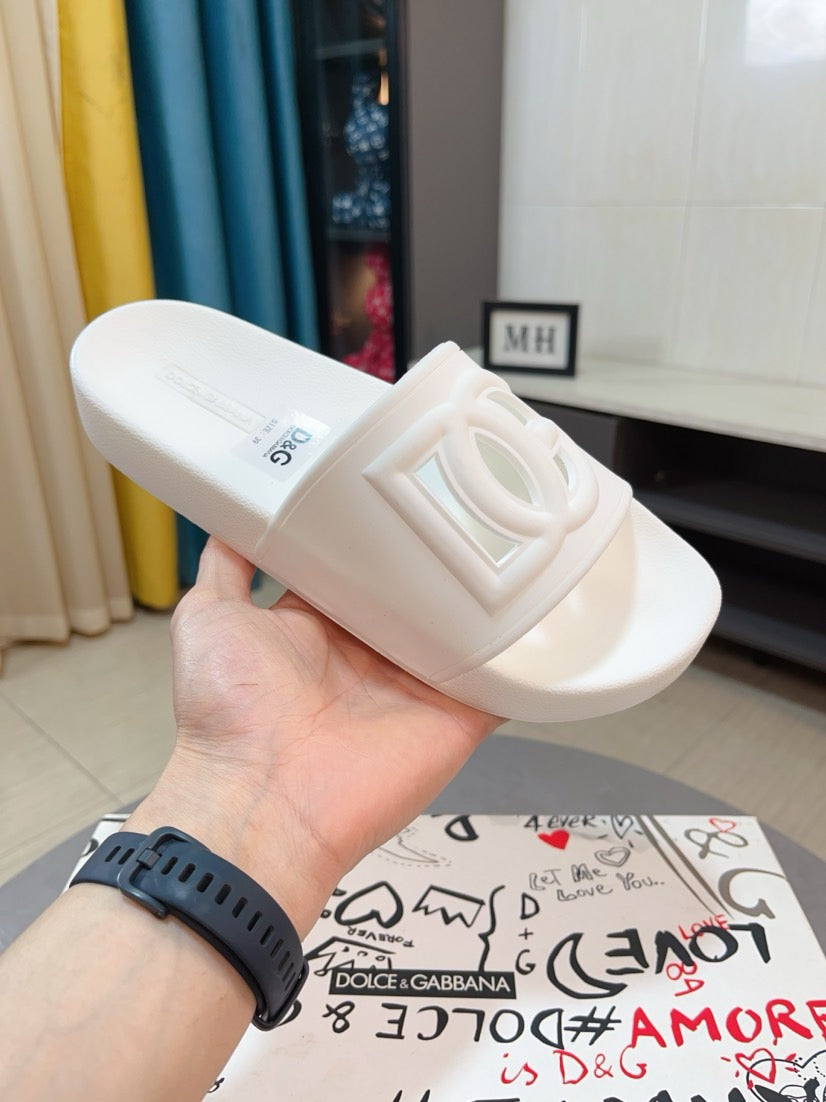 Dolce & Gabbana DG Men's Calfskin Puff Slides with Embossed Logo