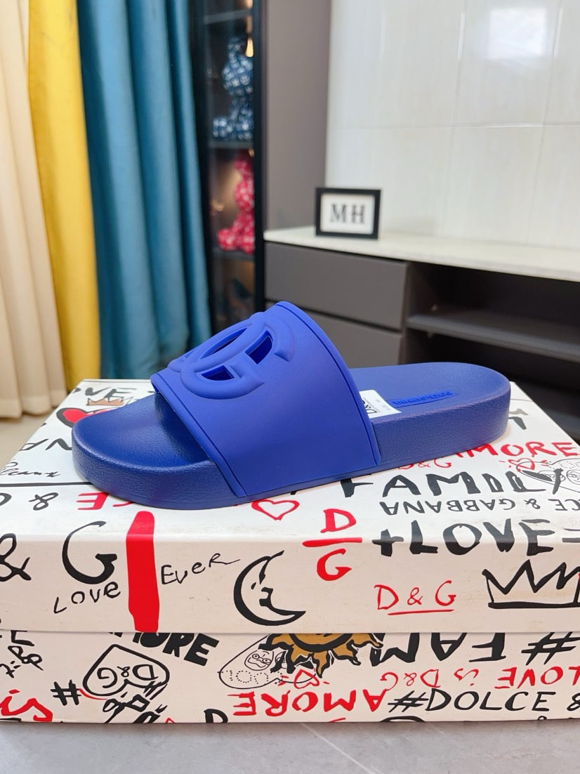 Dolce & Gabbana DG Men's Calfskin Puff Slides with Embossed Logo