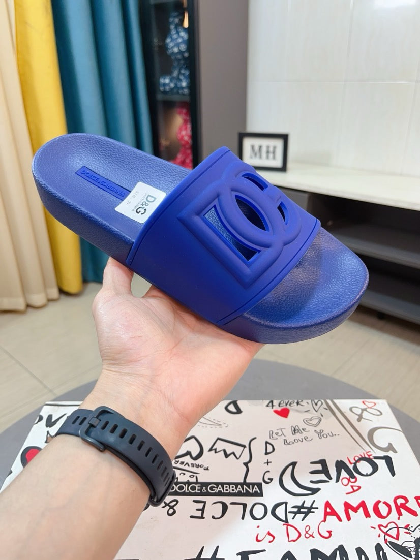 Dolce & Gabbana DG Men's Calfskin Puff Slides with Embossed Logo