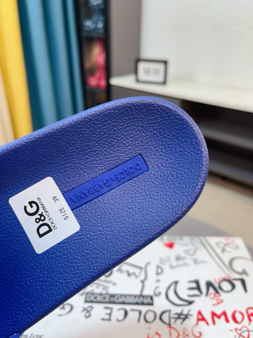 Dolce & Gabbana DG Men's Calfskin Puff Slides with Embossed Logo