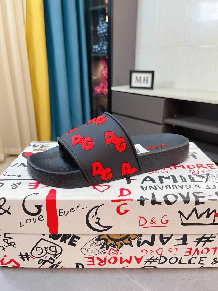 Dolce & Gabbana DG Men's Calfskin Puff Slides with Embossed Logo