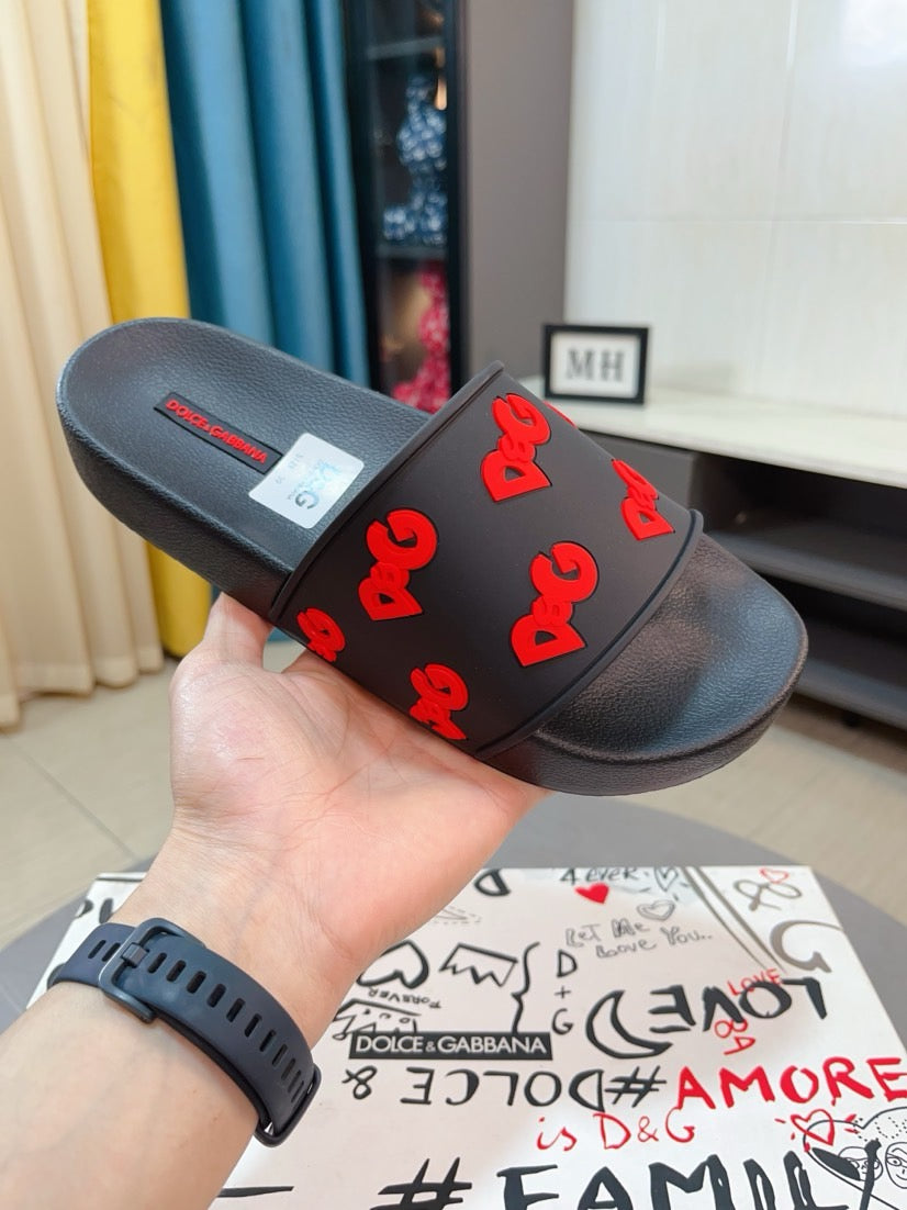 Dolce & Gabbana DG Men's Calfskin Puff Slides with Embossed Logo