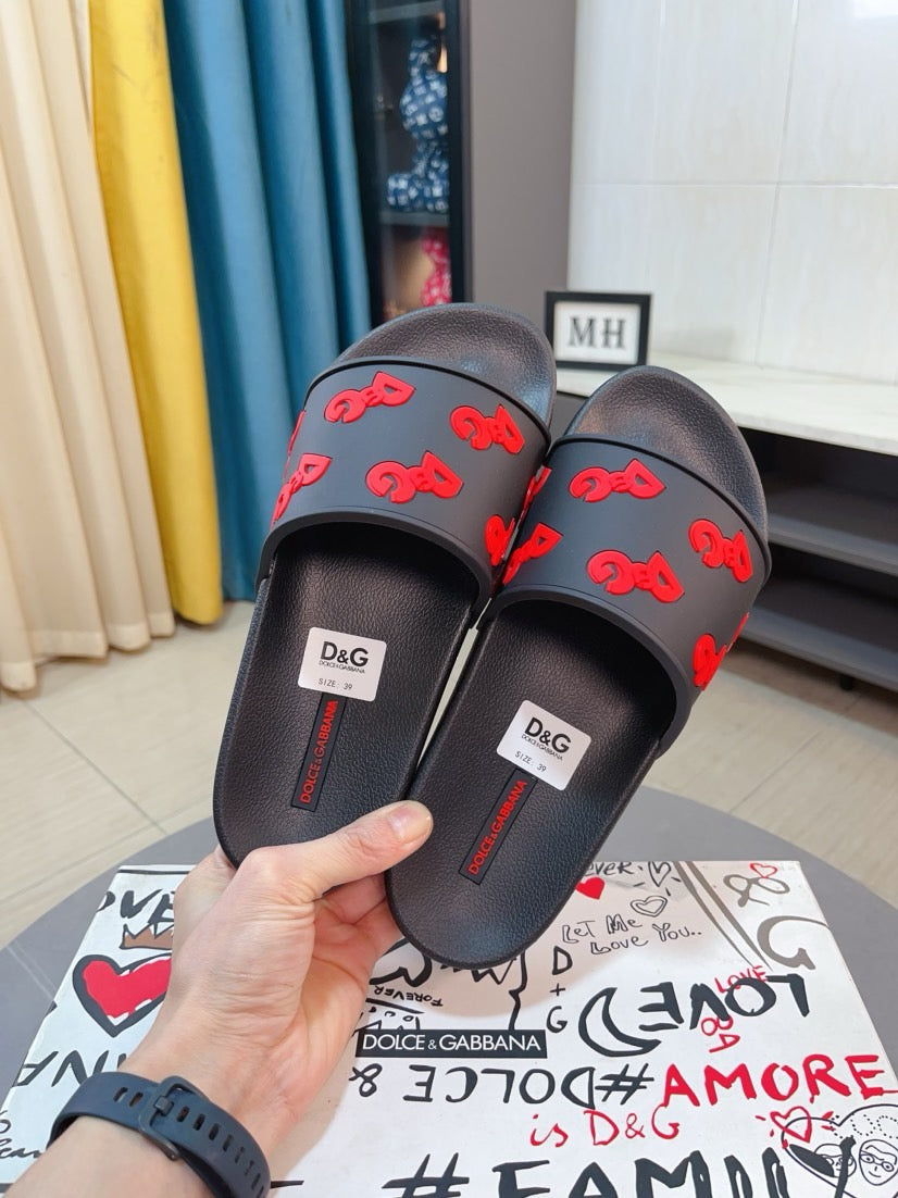Dolce & Gabbana DG Men's Calfskin Puff Slides with Embossed Logo