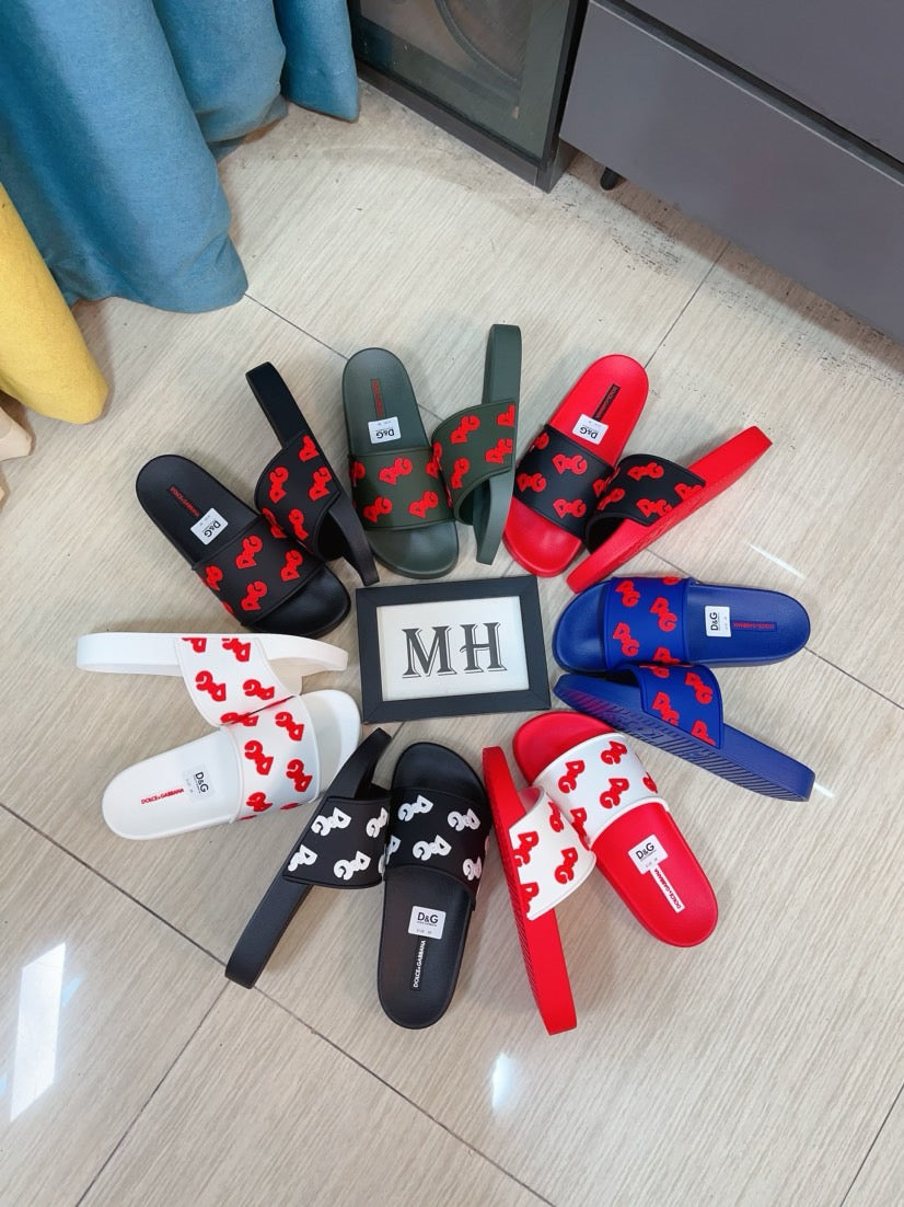Dolce & Gabbana DG Men's Calfskin Puff Slides with Embossed Logo