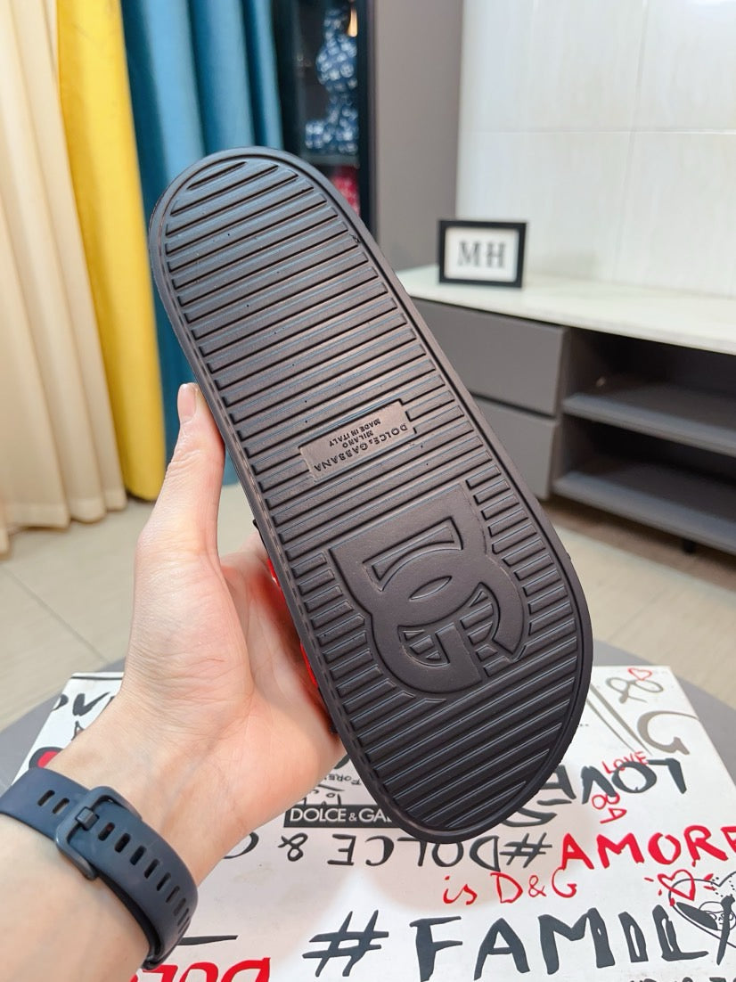 Dolce & Gabbana DG Men's Calfskin Puff Slides with Embossed Logo