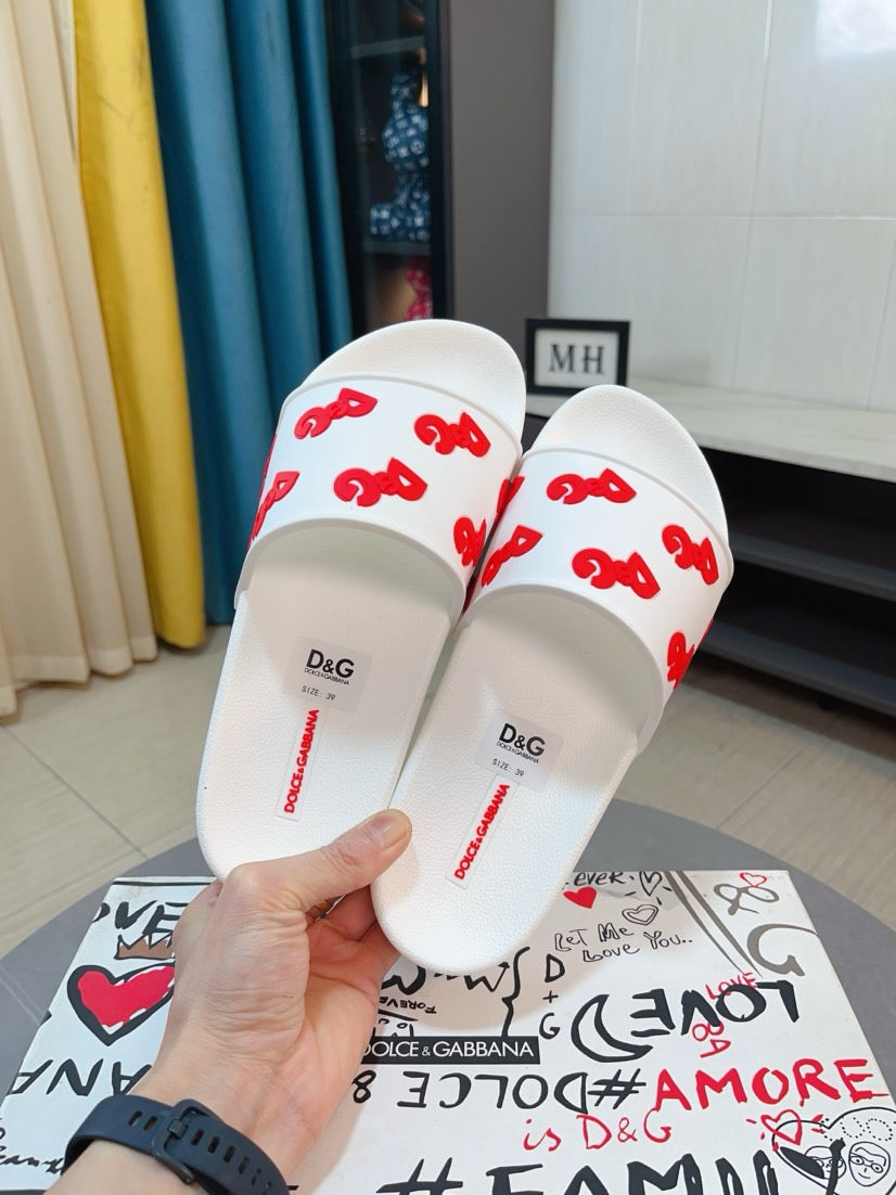 Dolce & Gabbana DG Men's Calfskin Puff Slides with Embossed Logo