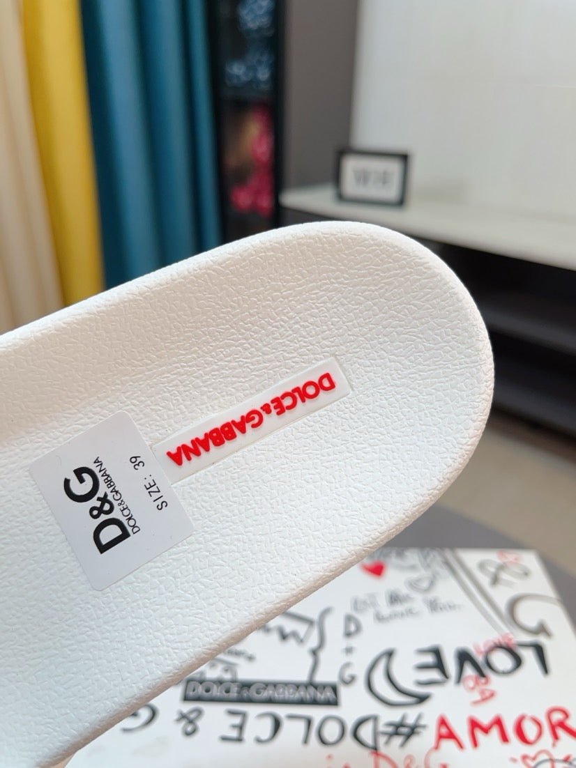Dolce & Gabbana DG Men's Calfskin Puff Slides with Embossed Logo