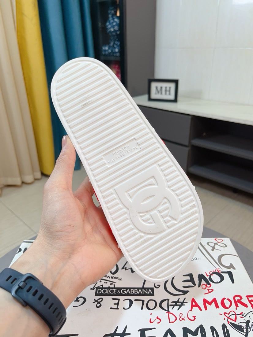 Dolce & Gabbana DG Men's Calfskin Puff Slides with Embossed Logo