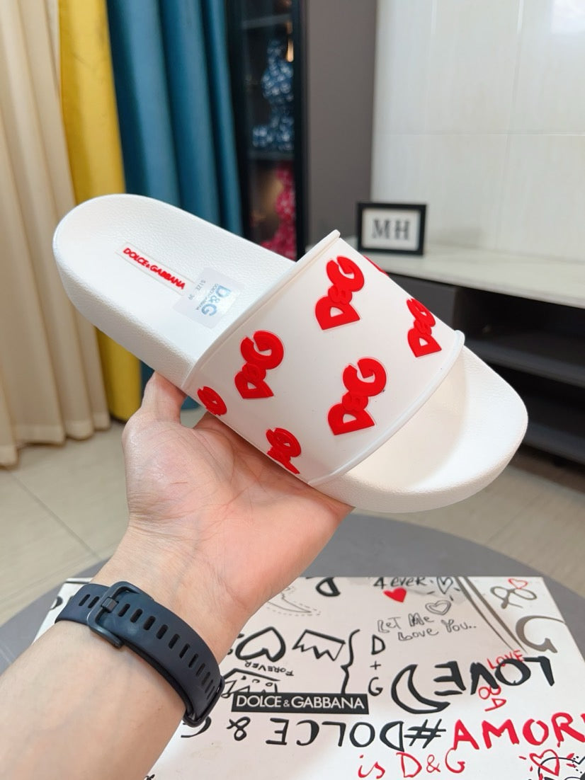 Dolce & Gabbana DG Men's Calfskin Puff Slides with Embossed Logo