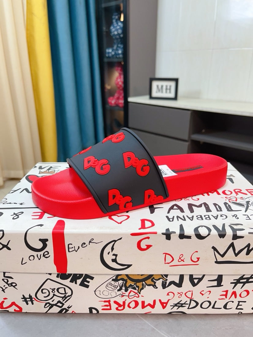 Dolce & Gabbana DG Men's Calfskin Puff Slides with Embossed Logo