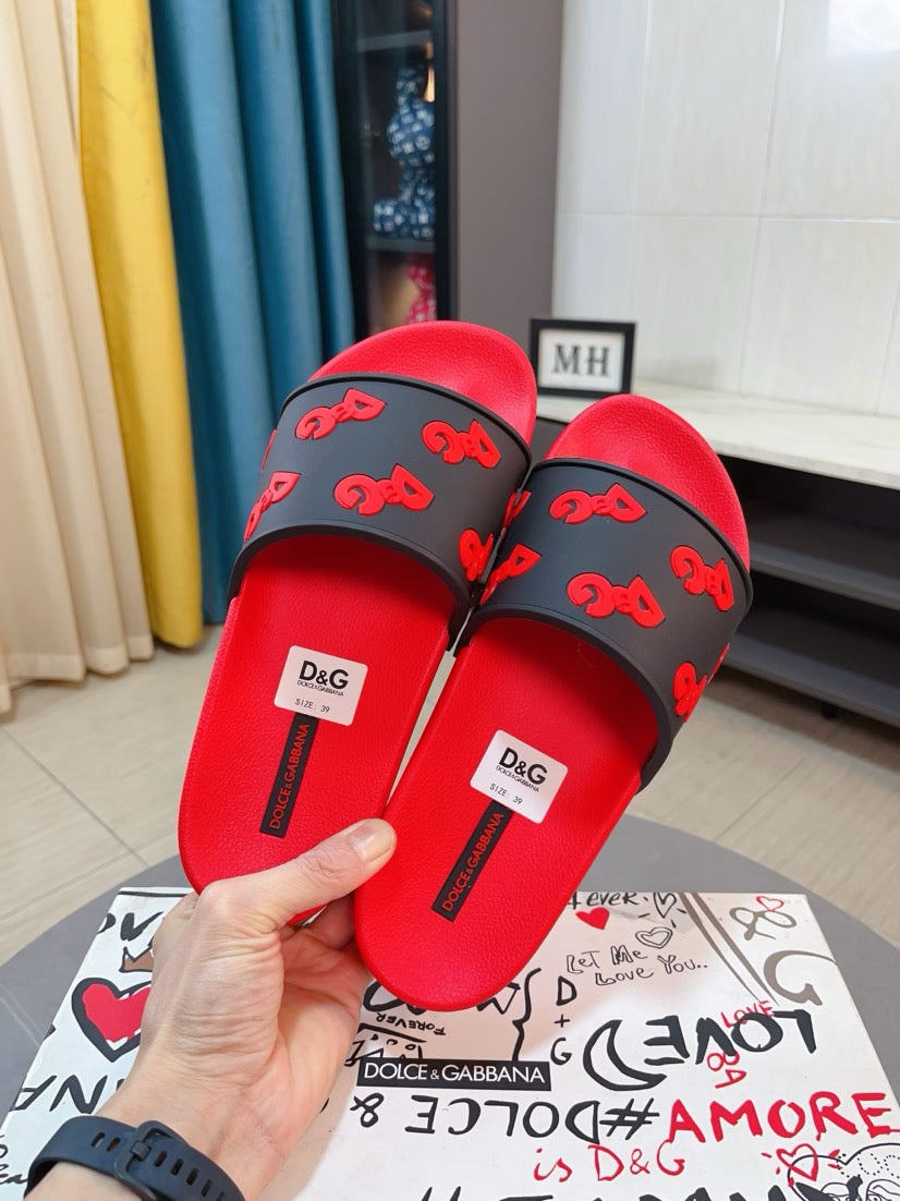 Dolce & Gabbana DG Men's Calfskin Puff Slides with Embossed Logo