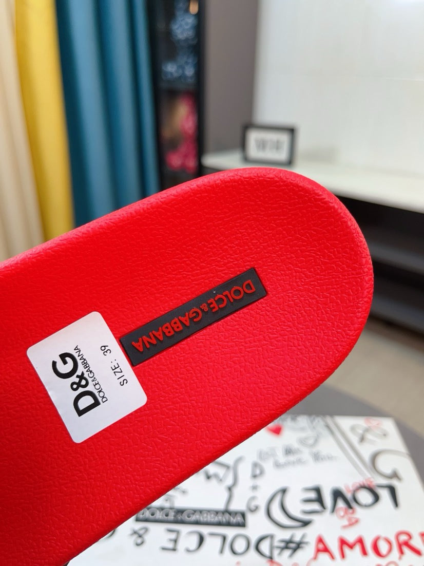 Dolce & Gabbana DG Men's Calfskin Puff Slides with Embossed Logo