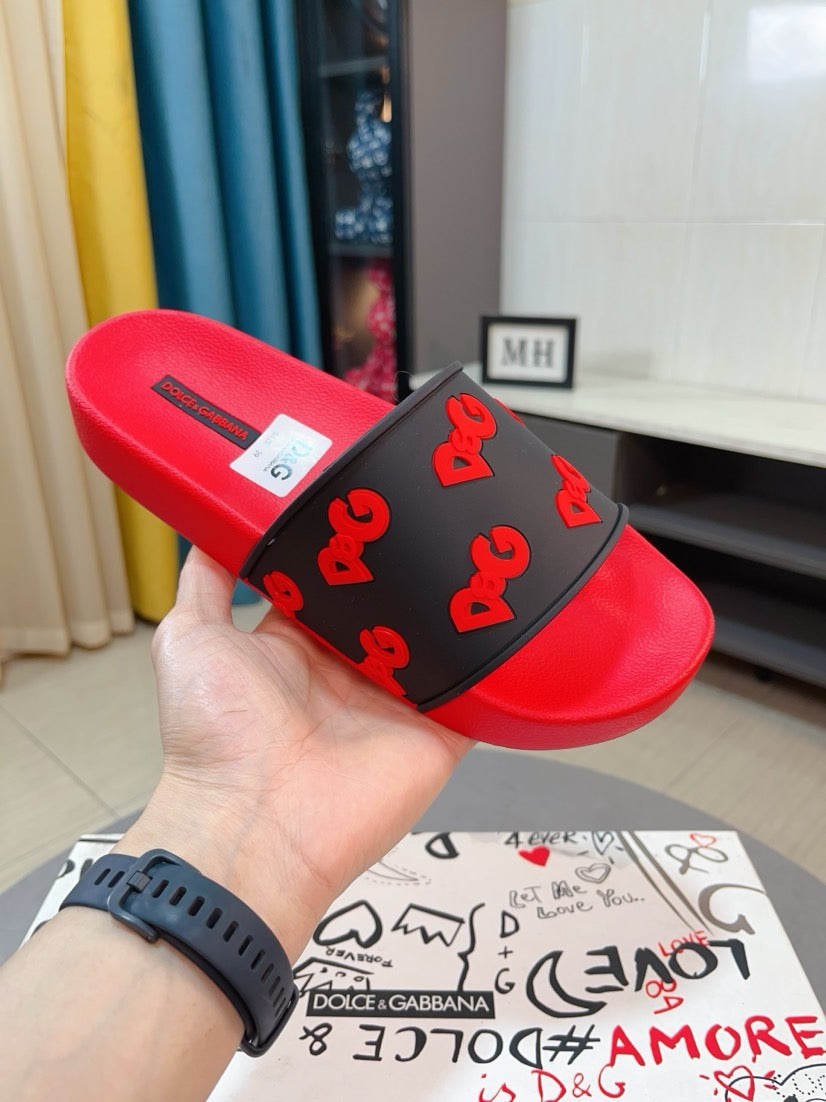 Dolce & Gabbana DG Men's Calfskin Puff Slides with Embossed Logo